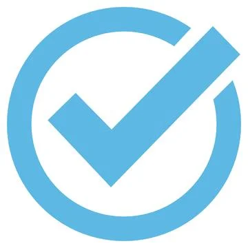 Blue checkmark icon inside a thin circle Stock Illustration