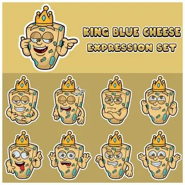 Blue Cheese Expression set.Mascot cartoon character for flavor, strain, lab.. Stock Illustration