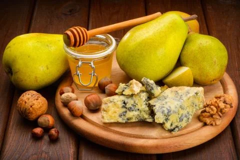 Blue cheese with pears Stock Photos