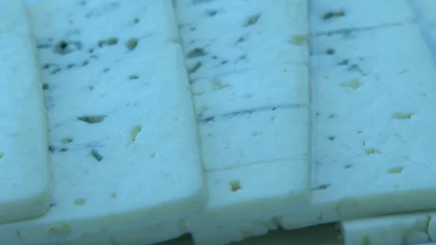 Blue cheese slices Stock Footage 82852690