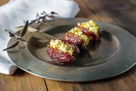 Blue cheese stuffed dates appetizer Stock Photos
