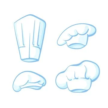 Blue chef, flat hat. Vector set. Cook's white cap Stock Illustration