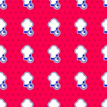 Blue Chef hat icon isolated seamless pattern on red background. Cooking symbol Stock Illustration