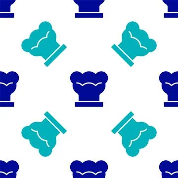 Blue Chef hat icon isolated seamless pattern on white background. Cooking symbol Stock Illustration