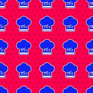 Blue Chef hat icon isolated seamless pattern on red background. Cooking symbol Stock Illustration