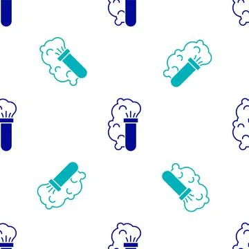 Blue Chemical experiment, explosion in the flask icon isolated seamless pattern Stock Illustration