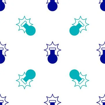 Blue Chemical experiment, explosion in the flask icon isolated seamless pattern Stock Illustration