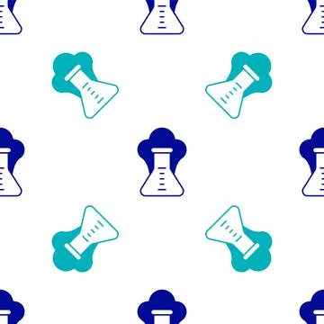 Blue Chemical experiment, explosion in the flask icon isolated seamless pattern Stock Illustration