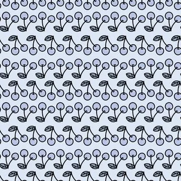 Blue cherry, blue cherries seamless repeat pattern design. Stock Illustration