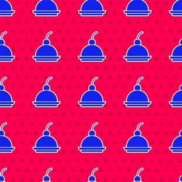 Blue Cherry cheesecake slice with fruit topping icon isolated seamless pattern Illustrazione stock