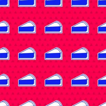 Blue Cherry cheesecake slice with fruit topping icon isolated seamless patt.. Stock Illustration