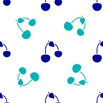 Blue Cherry icon isolated seamless pattern on white background. Fruit with leaf Stock Illustration