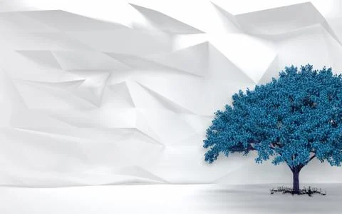 Blue Cherry Tree With White Wall Backdrop - 4k HD 300 DPI Stock Photos