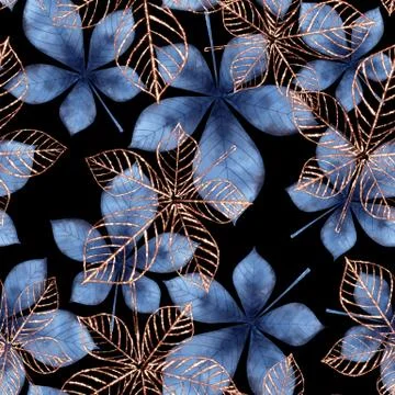 Blue chestnut leaves seamless background Stock Illustration