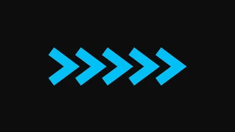 Blue chevron arrows pointing right side on dark black background highlighti.. 스톡 일러스트