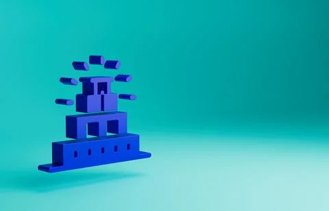 Blue Chichen Itza in Mayan icon isolated on blue background. Ancient Mayan Ilustración de archivo