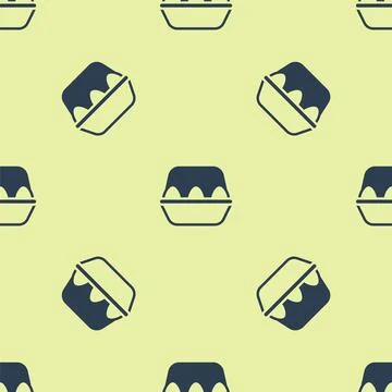 Blue Chicken egg in box icon isolated seamless pattern on yellow background 스톡 일러스트