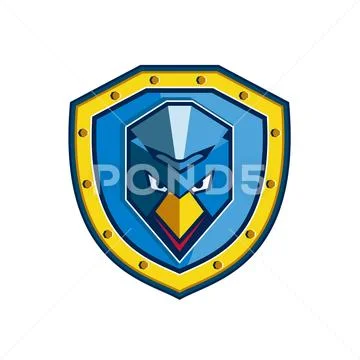 Blue Chicken Mohawk Shield Icon Stock Illustration