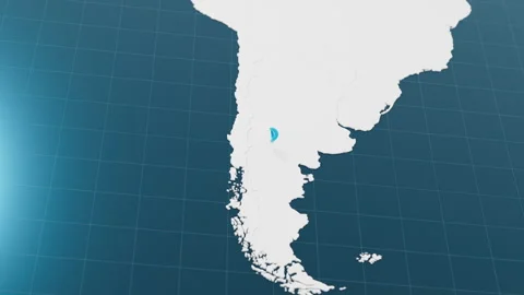 Blue Chile 3d map with pointer pin surrounded with other countries in white Stock Footage 317497421