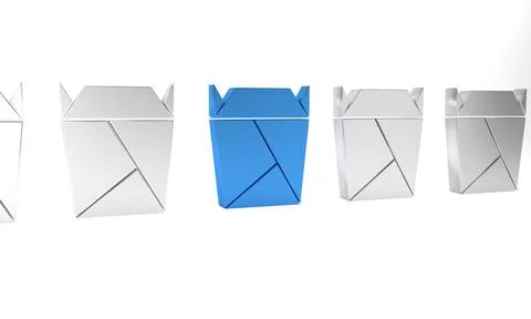 Blue Chinese restaurant opened take out box filled icon isolated on white b.. Stock Illustration