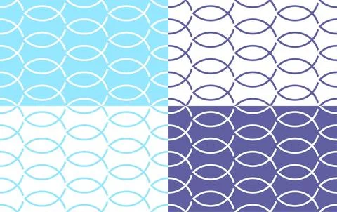 Blue Christian Fish Seamless Pattern Vector Background Stock Illustration