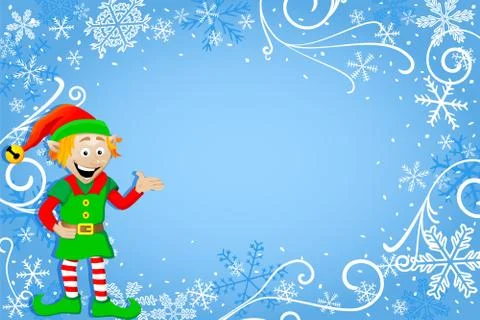 Blue christmas background with elf Stock Illustration