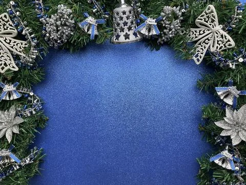 Blue christmas background flatlay Stock Photos