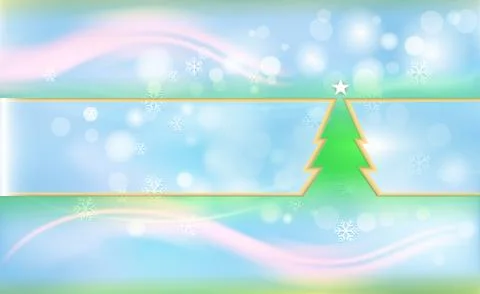 Blue Christmas background with green tree and ornaments from light snowflakes Stock Illustration