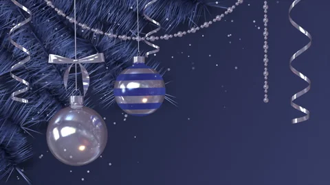 Blue Christmas background with a pine branches and Christmas decorations Stock Footage 258280310