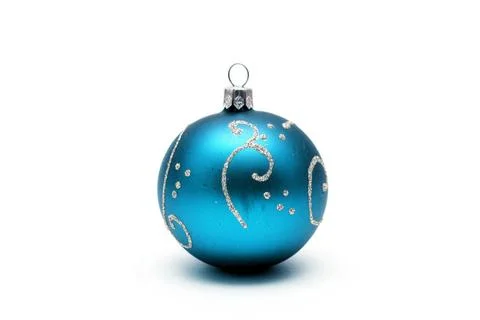 Blue christmas ball with silver pattern isolated on white backgr Blue chri... Stock Photos