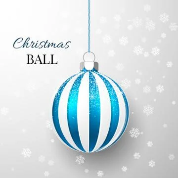 Blue Christmas ball with snow effect. Xmas glass ball on transparent backgrou Stock Illustration