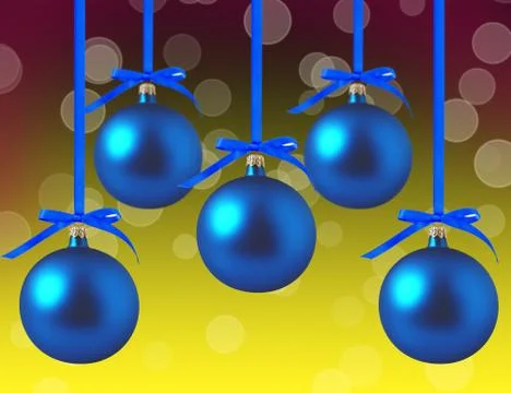 Blue Christmas balls with bows over bright background Stock Photos