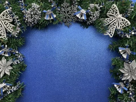 Blue christmas flatlay background Stock Photos