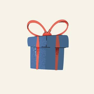 Blue Christmas Gift Box with Red Ribbon Illustration Stock Illustration