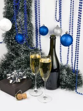 Blue Christmas goblets with present Stock Photos