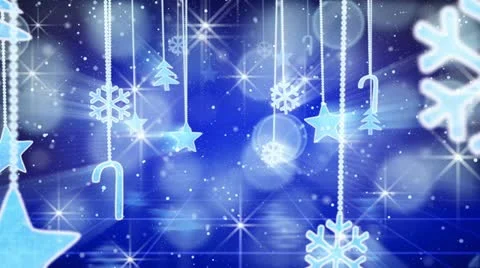 Blue christmas hanging decorations loopable flying Stock Footage 12377482