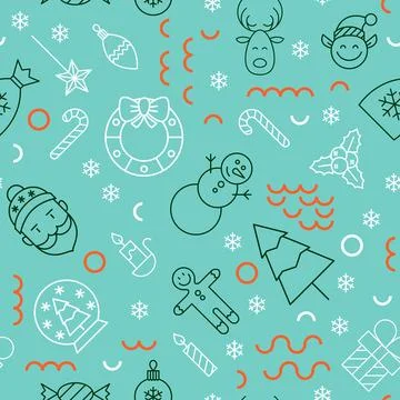 Blue Christmas Line Seamless Pattern Stock Illustration