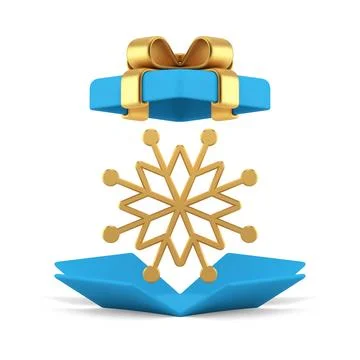 Blue Christmas pack explosion gift box with golden ornamental snowflake 3d .. Stock Illustration