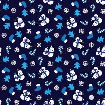Blue Christmas Snowman seamless pattern background Stockillustratie