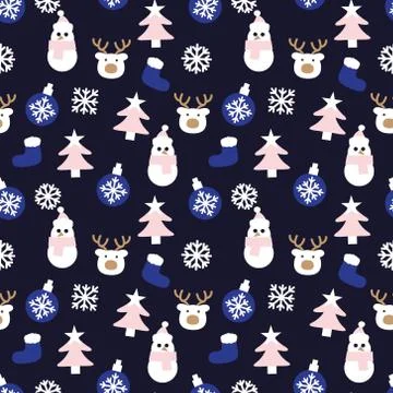 Blue Christmas Snowman seamless pattern background イラスト素材