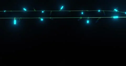 Blue christmas string lights flashing on black background, copy space Stock Illustration