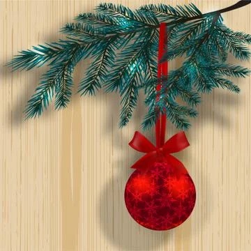 Blue Christmas tree branches on the background of a wooden texture with sha.. Stock Illustration