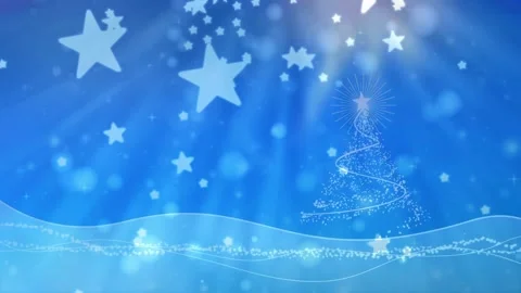 Blue Christmas Tree with Falling Stars and Waves Stock Footage 336013652