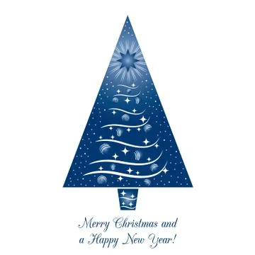 Blue Christmas tree greeting card イラスト素材