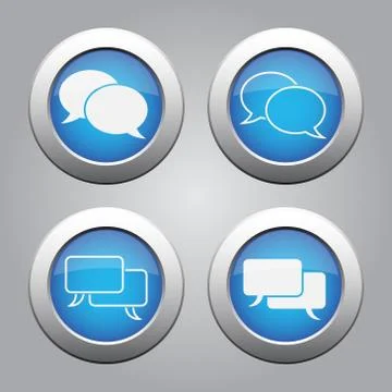 Blue chrome buttons set-white speech bubbles icons Stock Illustration
