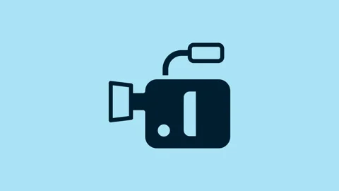 Blue Cinema camera icon isolated on blue background. Video camera. Movie sign Stock Footage 230958044