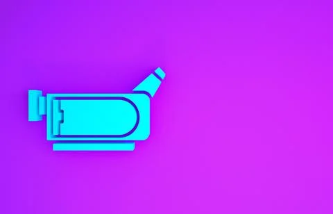 Blue Cinema camera icon isolated on purple background. Video camera. Movie si Illustrazione stock