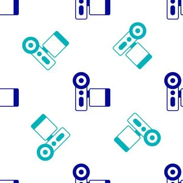 Blue Cinema camera icon isolated seamless pattern on white background. Video 스톡 일러스트