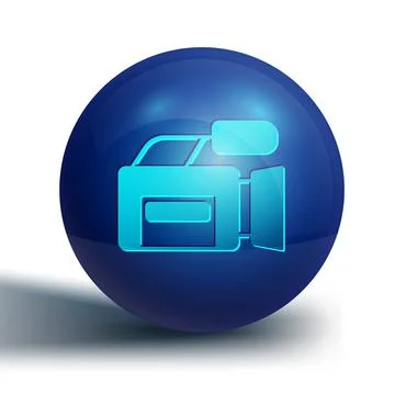 Blue Cinema camera icon isolated on white background. Video camera. Movie sig Stock Illustration