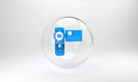 Blue Cinema camera icon isolated on grey background. Video camera. Movie sign Stock Illustration